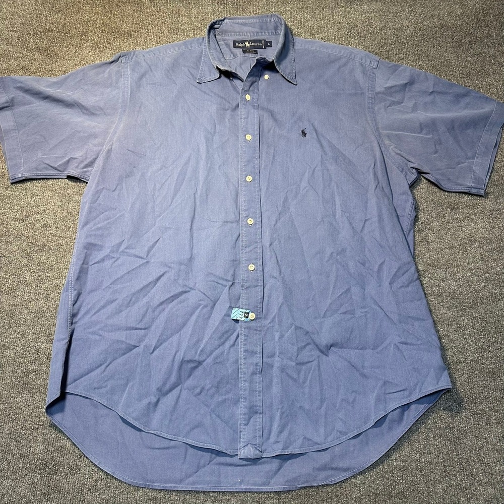 Polo Ralph Lauren Blaire Mens Large Blue Short Sleeve Cotton Button Down Shirt